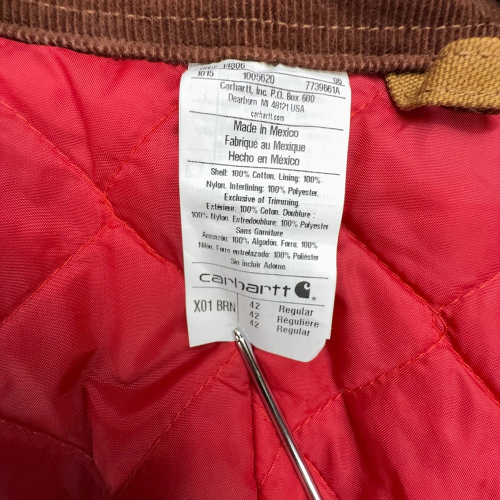 Carhartt Cropped Detroit Jacket Red Quilt Lined Mens Large 42 X01 BRN Brown NWT - Picture 4 of 16
